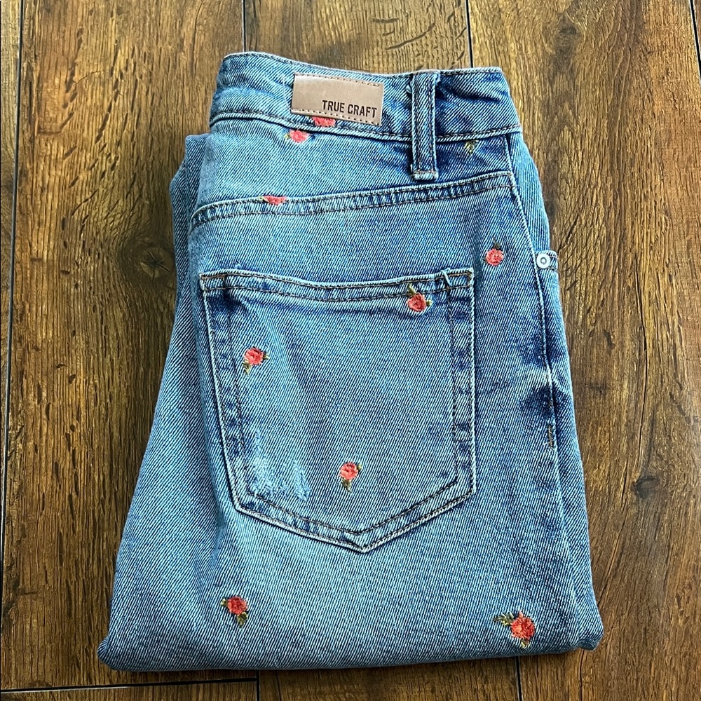 True Craft Denim with Red Floral Accents